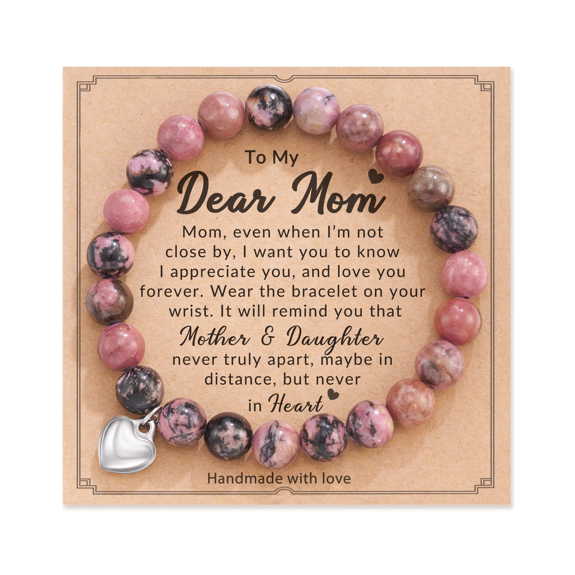HGDEER Natural Stone - Promotes Calm, Positive Energy, and Offer Protection, Pink Zebra Jasper Bracelet Perfect Mother Day Gift with a Heartfelt Quote Card