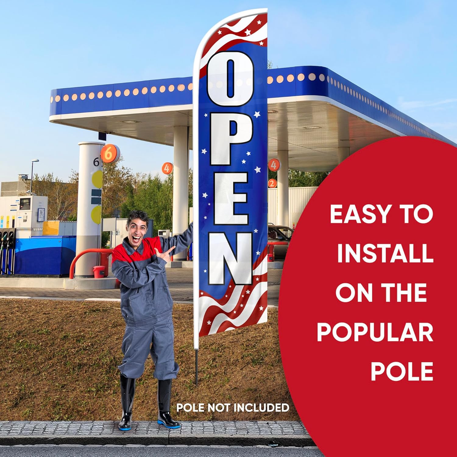 Now Open Flags for Businesses, Advertising Flags for Outside, Restaurant, House, Food Trucks, Events and Fairs - Now Open Banner Feather Flag 12ft x 2.5ft (Pole and hardware are not included) - Image 7