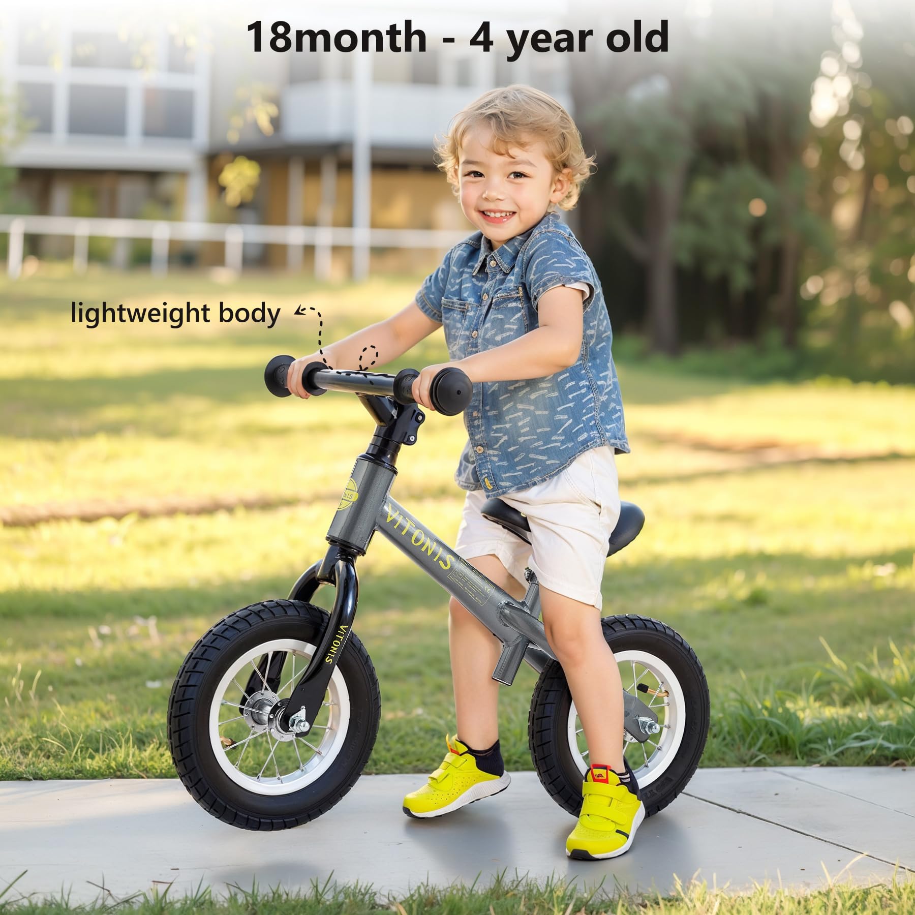 VITONIS balance bike Bicicletta Bambini Senza Pedali per 1,5-4 Anni Fino a 35 Kg, Sedile regolabile, sicuro e ultraleggero per bambini e bambine