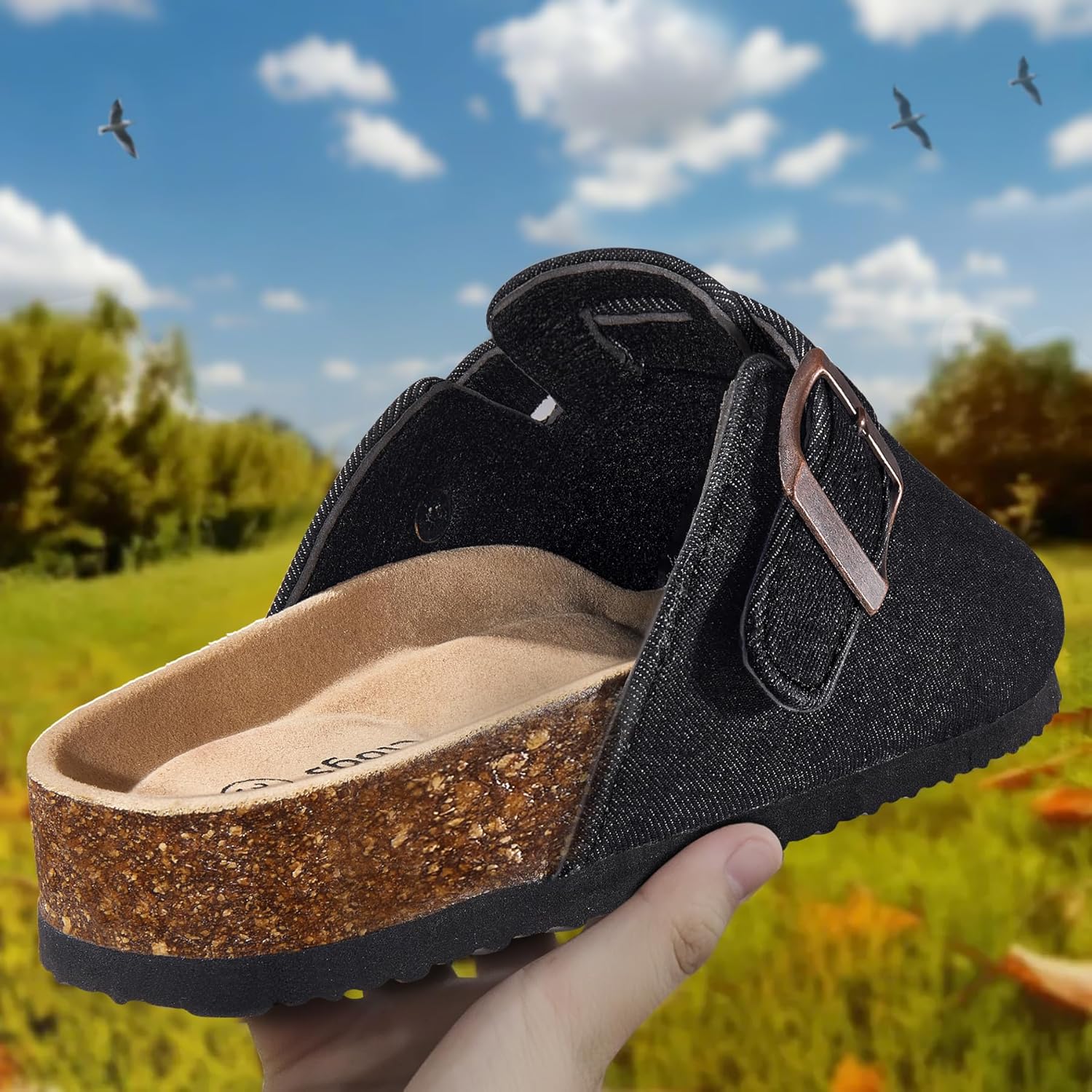 BULLIANT Women Clogs-Fleece-Lined Suede Mules Slippers Nurse Shoes Unisex-Memory Foam Arch Support Cork-Footbed(Black-9 Women/7 Men) - Image 2