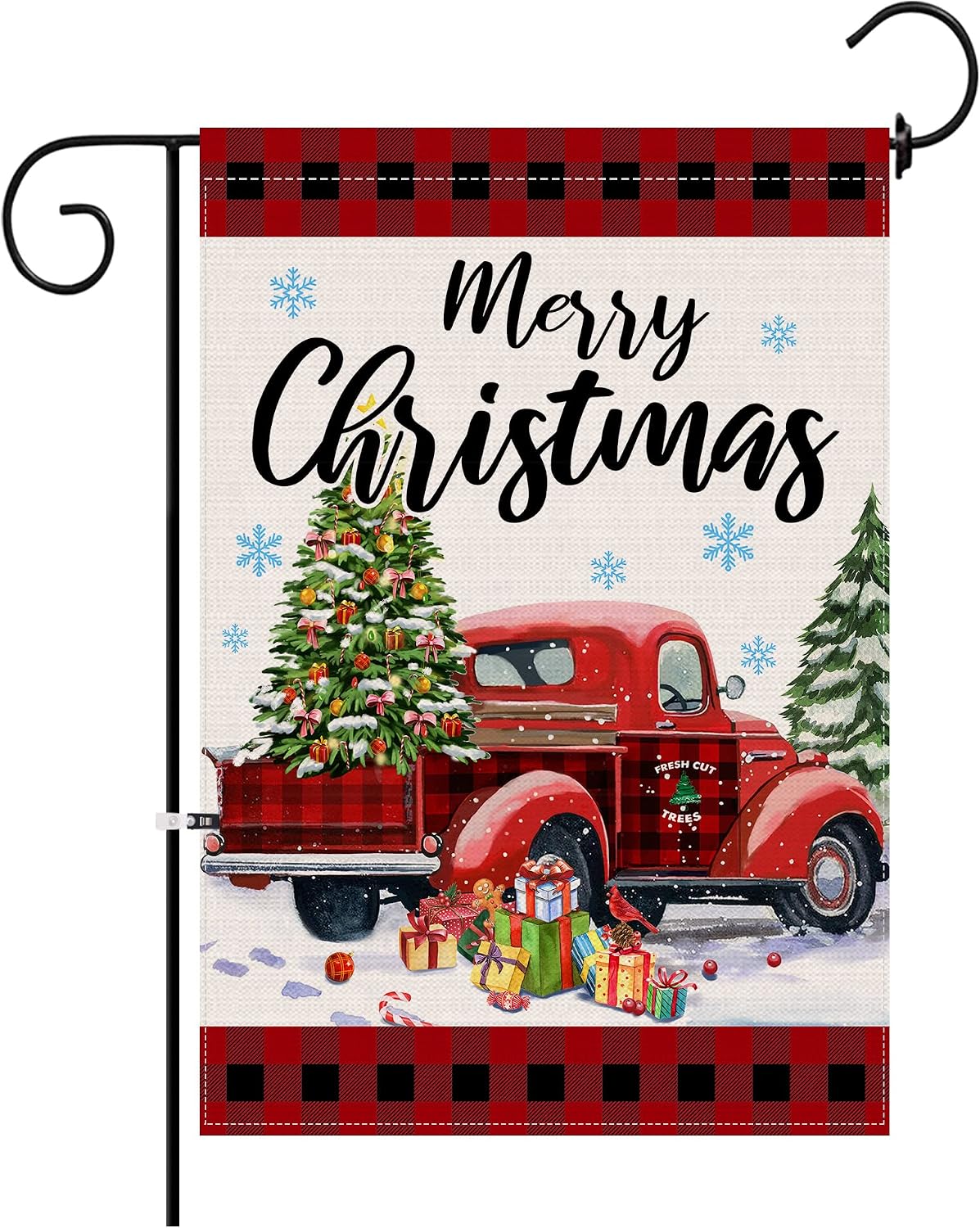 Pinata Christmas Garden Flag 12x18 Double Sided, Red Truck & Christmas Tree Flag for Outside, Merry Christmas Yard Flags, Buffalo Plaid Christmas Flag, Holiday Banner Outdoor Decoration