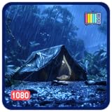 キャンバステントのレインフォール - 森の嵐とキャンプの雰囲気、天気と時計付き