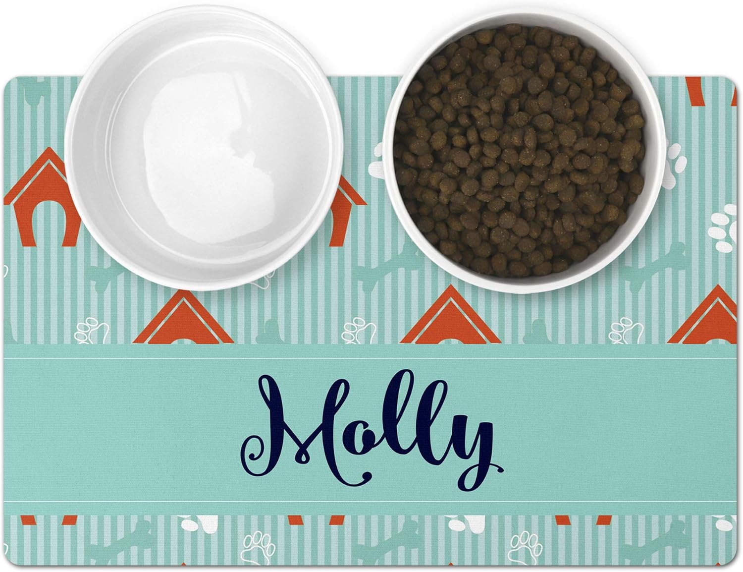 Personalized Pet Mat - Neoprene, Sturdy & Non-Skid Back - Cats & Dogs Feeding Mat - Petfood, Water & Dish Bowl Pad - Edge Corner Utility Placemat (10x16, Red Dog House)