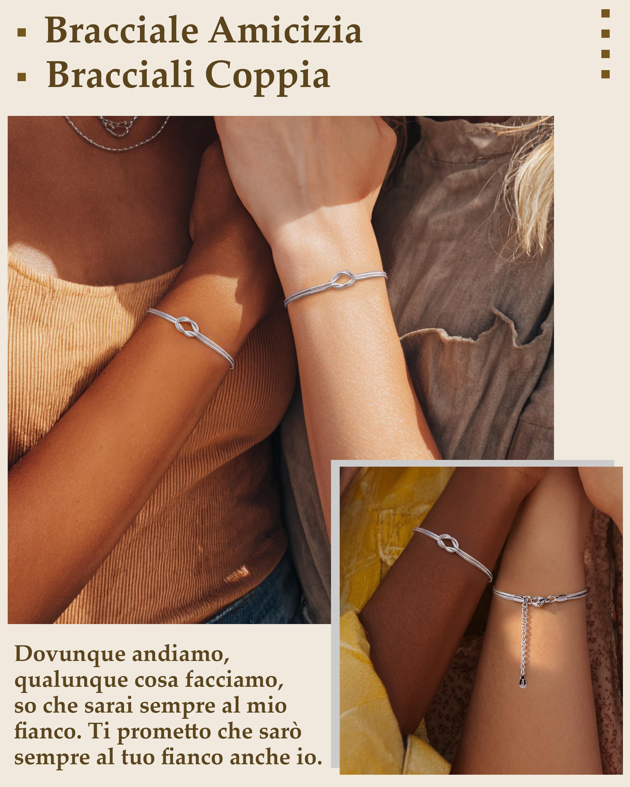 J.Fée 2PCS Bracciali Coppia Bracciale Amicizia Bracciale Donna Argento 925 Bracciali Amicizia Donna, Braccialetti Donne Oro, Regali di Coppia Regalo Amica Regalo Fidanzato Regali Mamma San Valentino