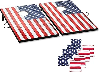 Cornhole Outdoor Games Set - Flag Cornhole Boards Design with 8 Cornhole Bags and Carry Handle - Great for Yard Outdoor Ga...