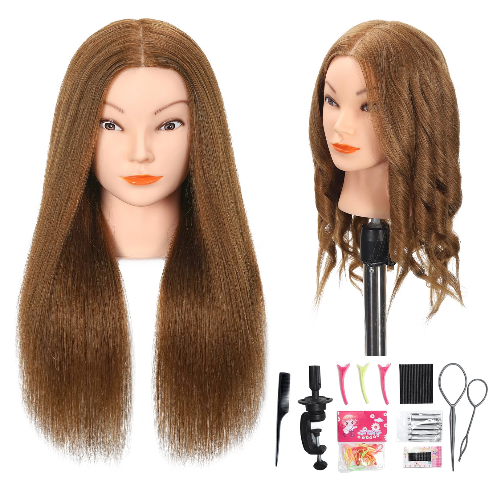 Opini Cabeza de maniquí 100 % de pelo humano para peluquería, cosmetología, cabeza de muñeca, cabeza de práctica de peluquería con soporte de abrazadera gratis para mujer (#marrón claro)