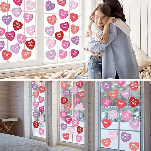 Miniatura 7 de 12 hojas de calcomanías para ventana del día de San Valentín, corazón de conversación, de doble cara, calcomanías de corazón para ventanas de vidrio