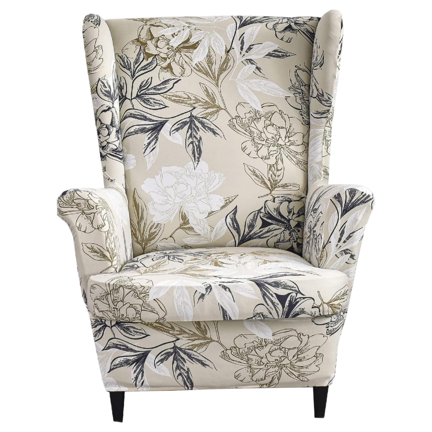 Wedhapy Wingback Chair Slipcover Wingback Chair Slipcover Floral Stretch Wing Back Covers with Arms Washable Armchair with Elastic Bottom
