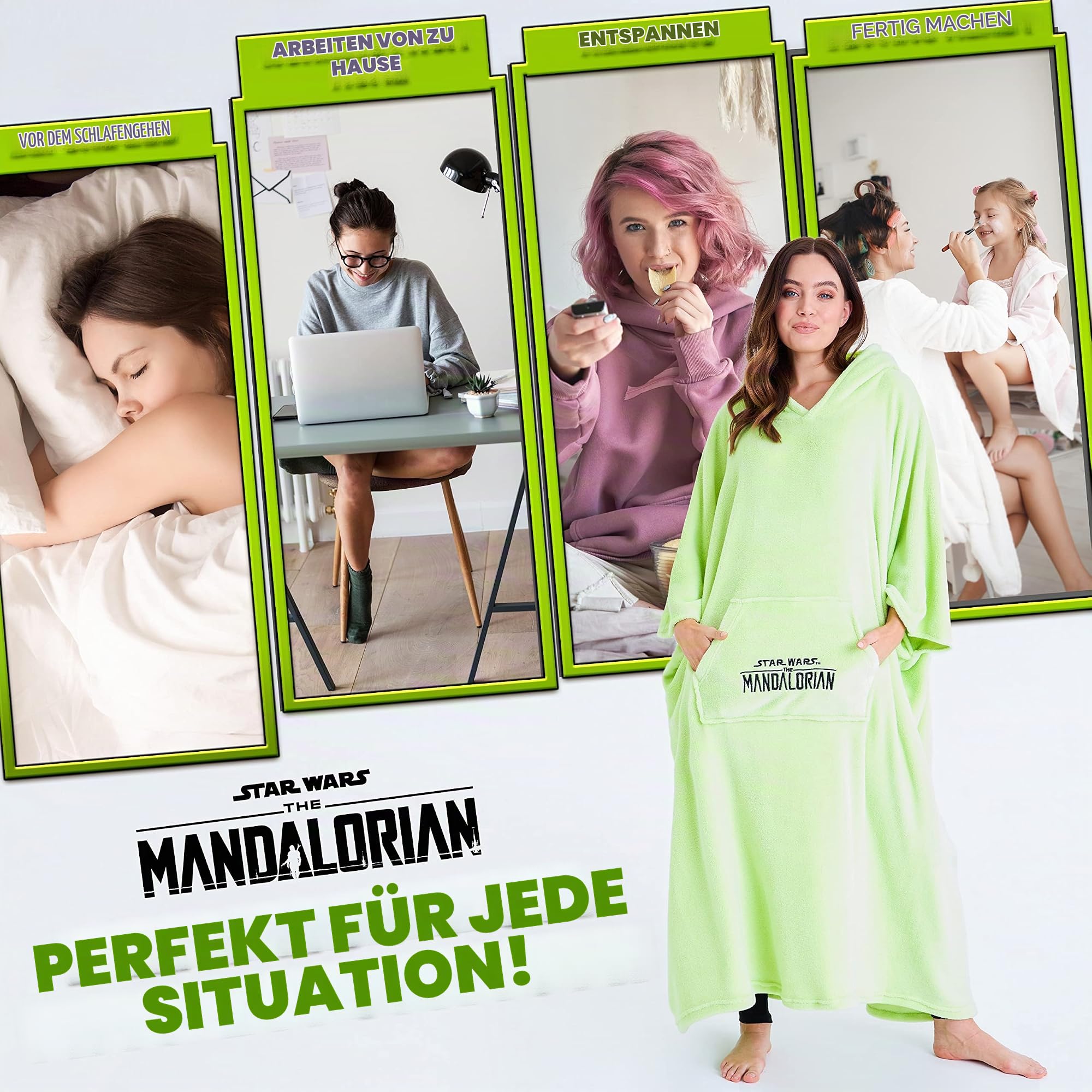 Disney Übergroße Hoodie Decke Damen Lang Mandalorian Oversize Pullover Damen und Herren Fleecepullover Teenager Mädchen Jungen Kapuzenpullover Jugendliche Baby Yoda Fanartikel