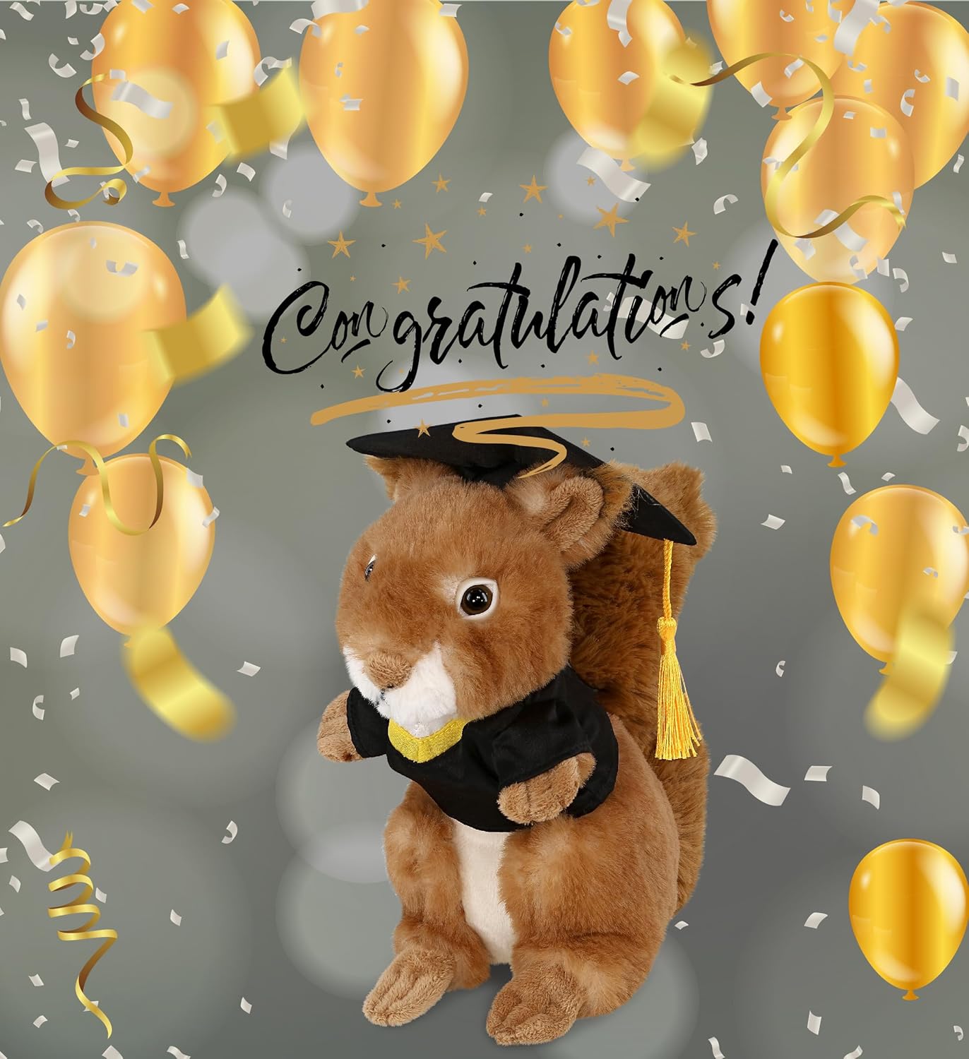 DolliBu Squirrel Graduation Plush Toy - Soft Huggable Graduation Stuffed Animal Dress Up with Gown and Cap with Tassel Outfit with Personalization - 8.5 Inches