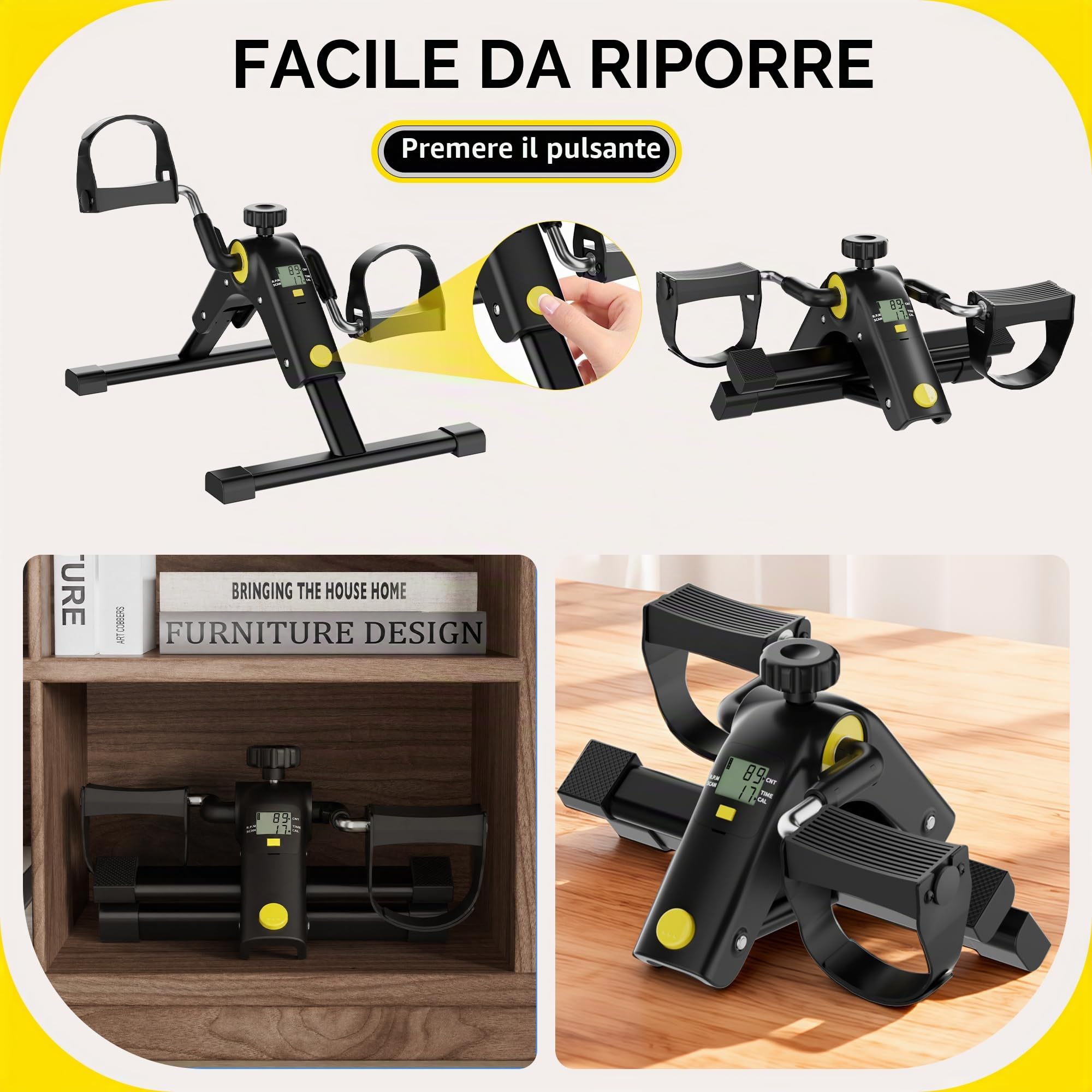 MOMODA Mini Cyclette Portatile per Esercizi sotto la scrivania con Display LCD per Braccia e Gambe