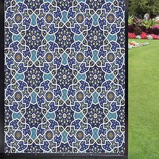 Moroccan Window Film Privacy Window Film,Eastern Persian Gypsy Jacquard Style Culture Folk Tracery Geometric Image Window Film for Glass Window Privacy Film Removable,Royal Blue 24 x 36