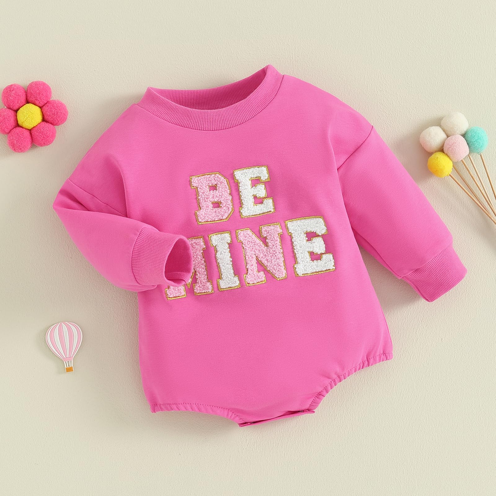 Ursobutegl Newborn Baby Girls Boys Romper Sweatshirt Letter Embroidery Sweater Jumpsuit Valentines Outfit Clothes(Pink-be mine,0-3 Months)