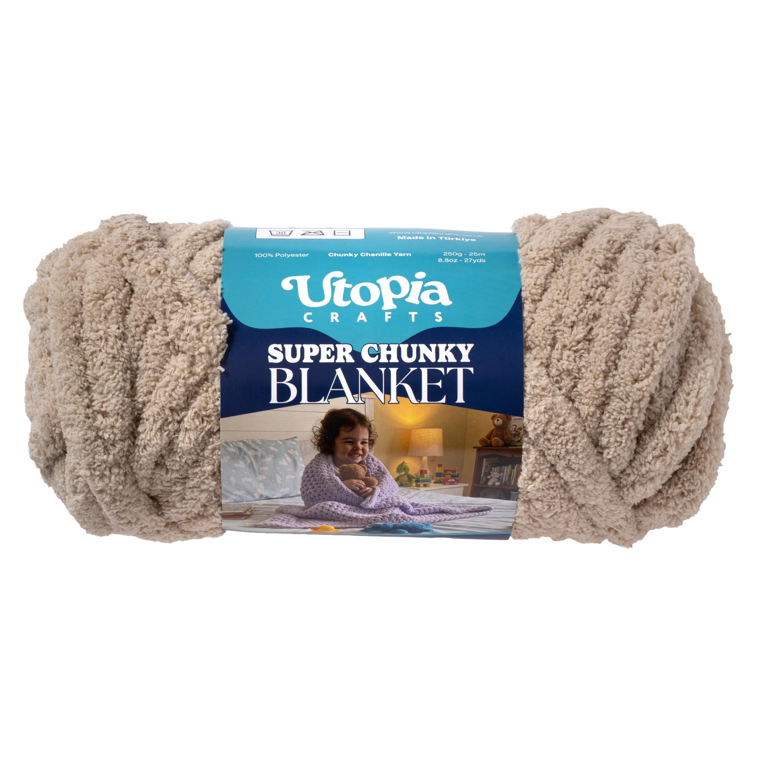 Utopia Crafts Super Chunky Blanket Yarn 250g, Soft Chenille Yarn for Arm Knitting - Thick Bulky Polyester Jumbo Yarn for Hand Knit Throw Blankets, Crochet, DIY Home Décor (Sand)