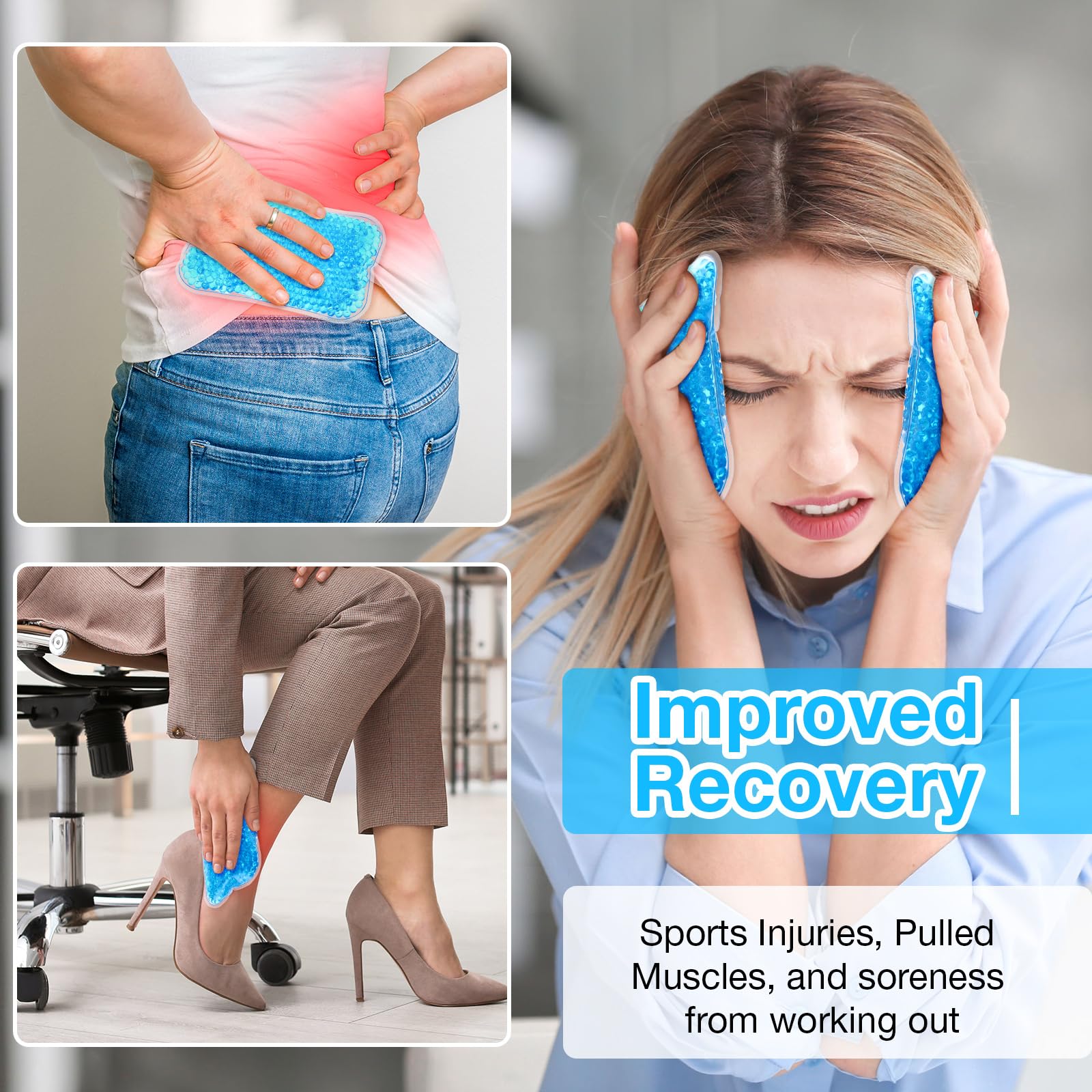 TrelaCo Paquete de 24 bolsas de hielo de gel reutilizables para frío y caliente, compresas de gel suaves y pequeñas para deportes, hinchazón, rodilla, hombro, pie, espalda, tobillo, cuello, codo,