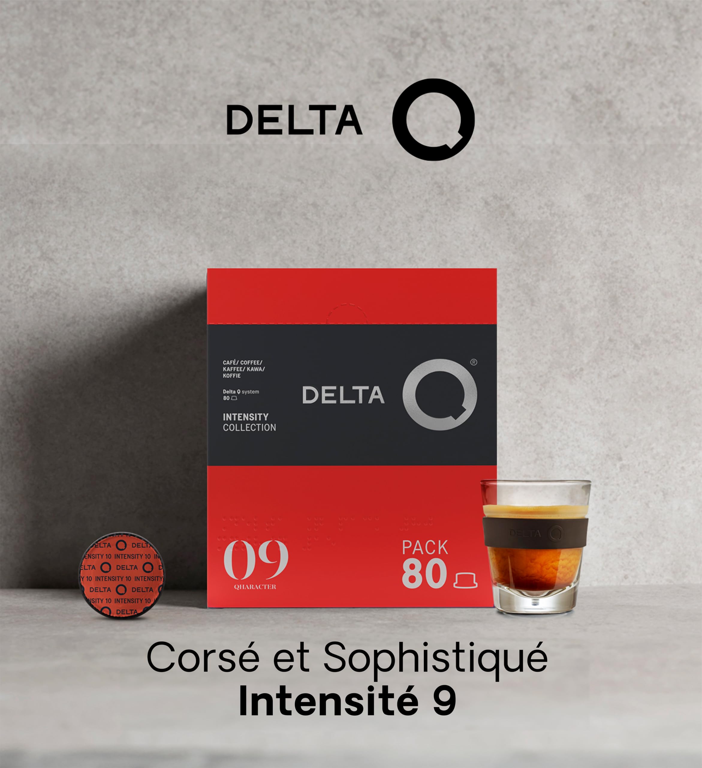 Delta Q 80 Capsules de Café Qharacter, Intensité 9 | Compatibles avec les Machines Delta Q, Espresso Intense aux Notes de Caramel et Fruits Secs, Fabriqué en Portugal