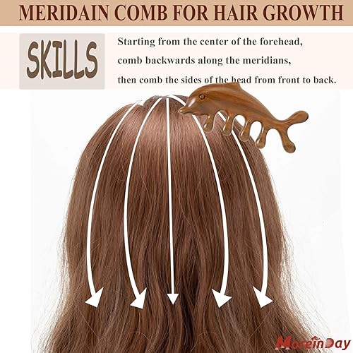 Vista 3 de Peine masajeador de cuero cabelludo de madera, peine de sándalo verde para el crecimiento del cabello, Gua Sha para mujeres y hombres