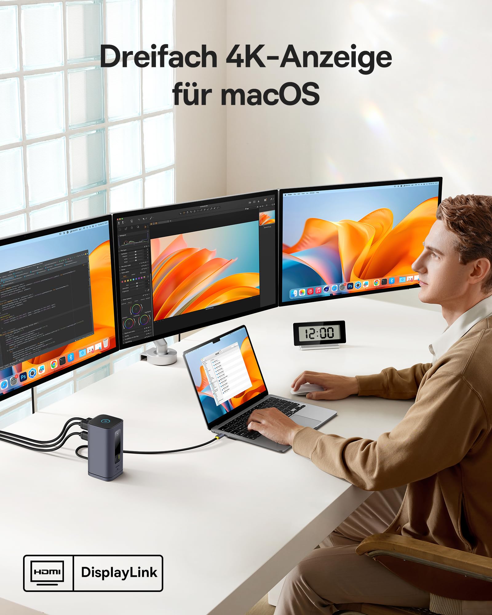 Baseus Spacemate Displaylink Docking Station USB C 11-in-1, 3 Monitore 4K, 10Gbps USB-C/A, 100W PD, Ethernet, Audio, für M1/M2/M3/Win und MacOS