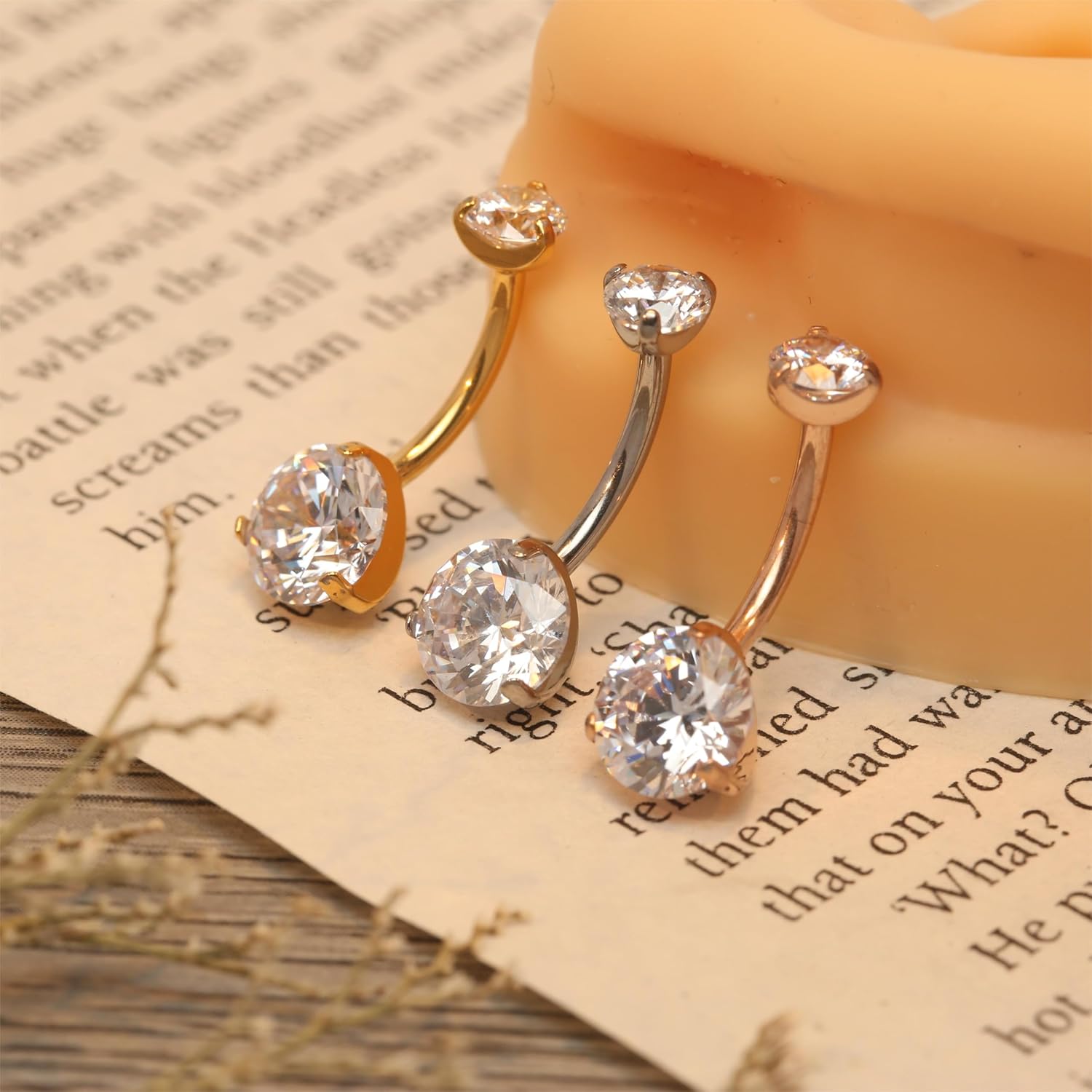 PEAKLINK Titanium Belly Button Ring 14G Belly Jewelry Navel Bar Internally Threaded Belly Barbell with Double Cubic Zircon Navel Jewelry Navel Belly Piercing for Women 8 10 12 14mm - Image 7