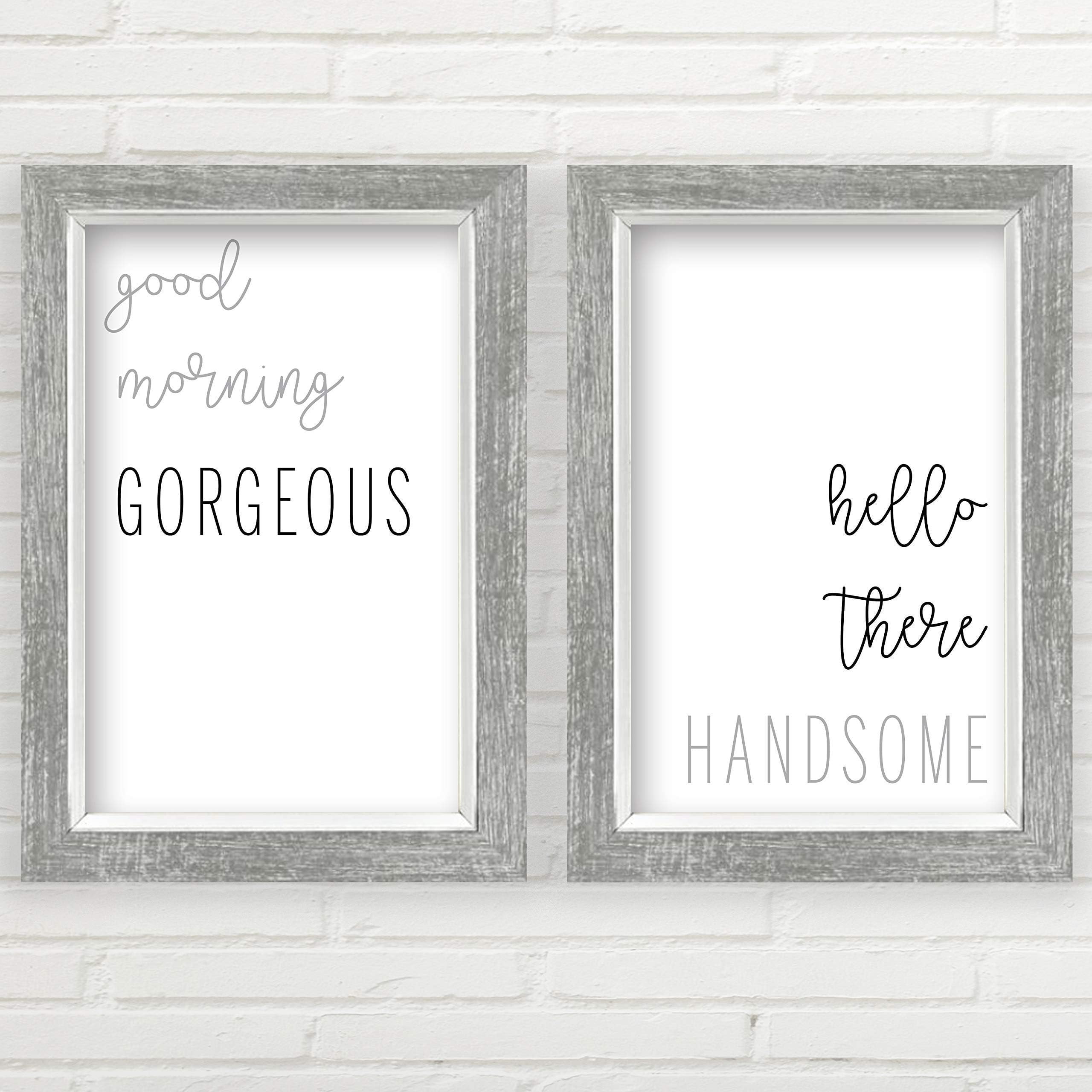 Good Morning Gorgeous Hello There Handsome Wall Decor (11x17 inch Unframed Prints, Good Morning Gorgeous Sign Wall Art Set, Typography Art, Minimalist Wall Art, Hello There Handsome Sign Set)