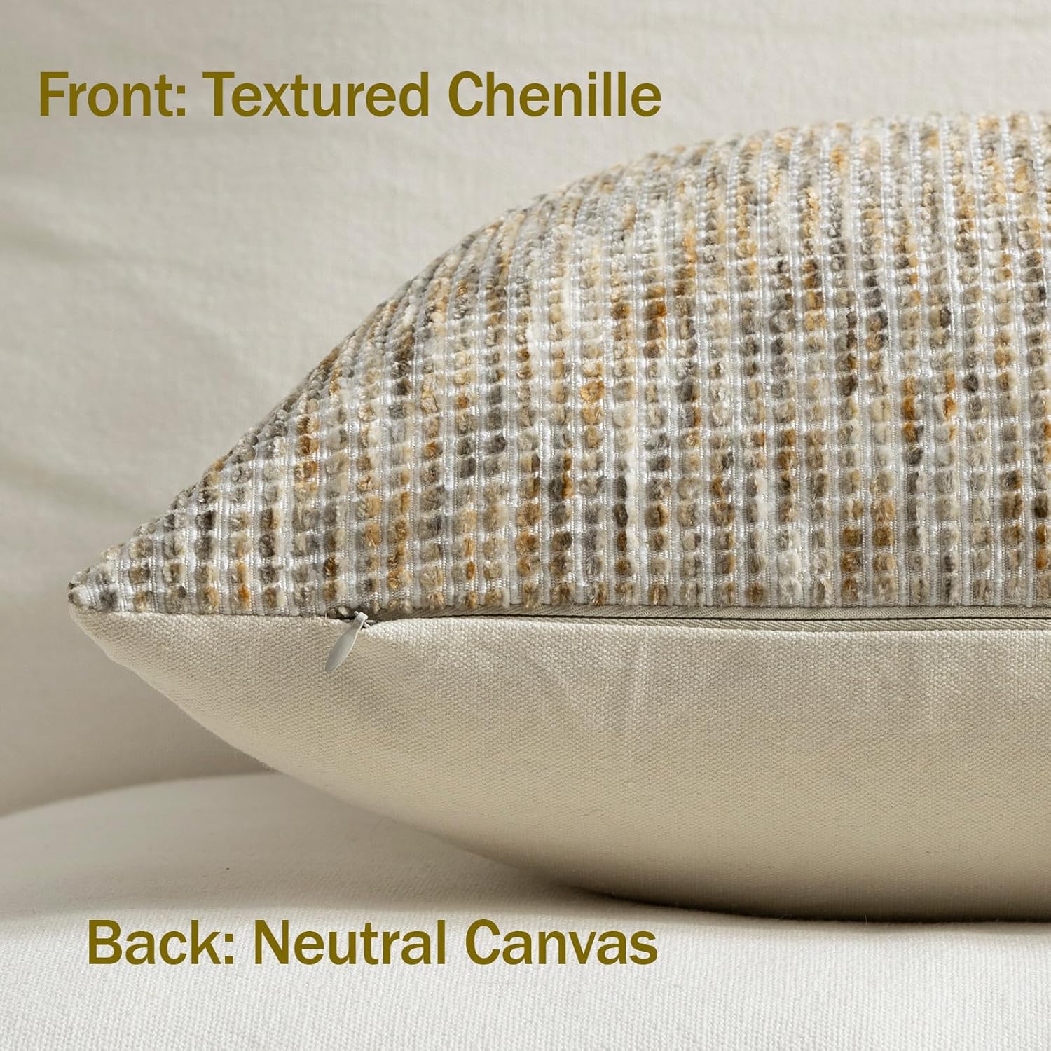 Pack of 2 Neutral Throw Pillow Covers 20x20 Boho Textured Dots Stripe Chenille Square Decorative Pillow Cases Accents for Living Room Couch Bed Farmhouse Home Decor, Brown Grey