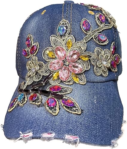 Miniatura 8 de Gorra de béisbol con diamantes de imitación para mujer, gorra de mezclilla desgastada, ajustable