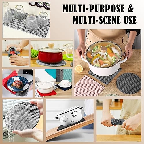 Miniatura 4 de Alfombrillas salvamanteles de silicona con guantes de silicona para horno, antideslizantes, resistentes al calor, soportes flexibles para ollas,