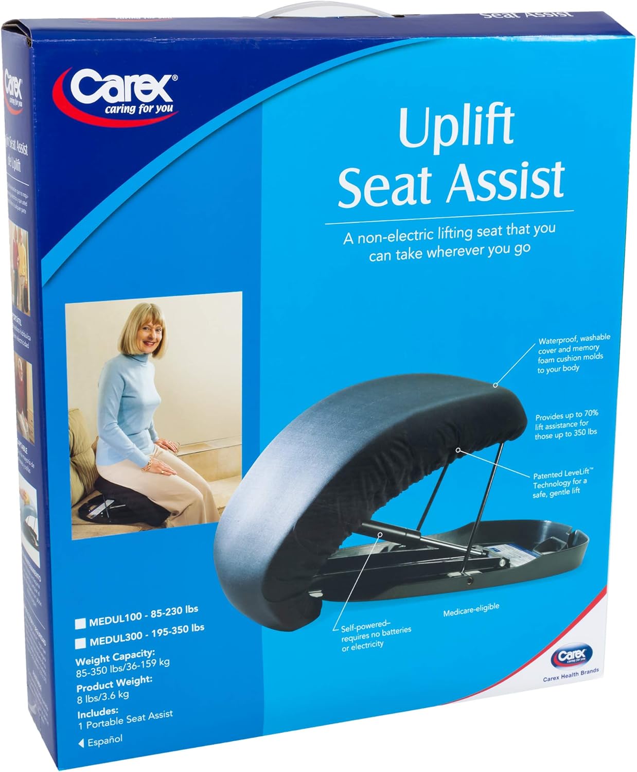 Carex Uplift Premium Seat Assist Plus With Memory Foam - Chair Lift And Sofa Stand Assist - 70% Seat Lift Assistance Up To 350lbs