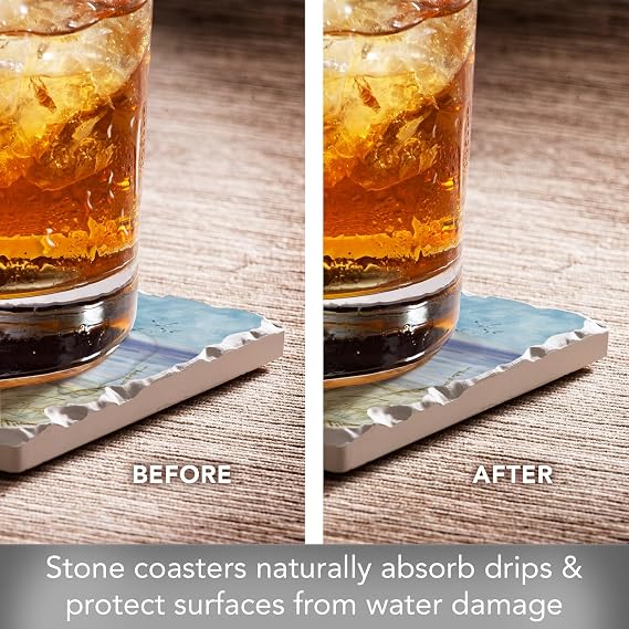 Thirstystone Coastal Sanctuary 4 Pack Assorted Tumbled Tile Stone Coasters