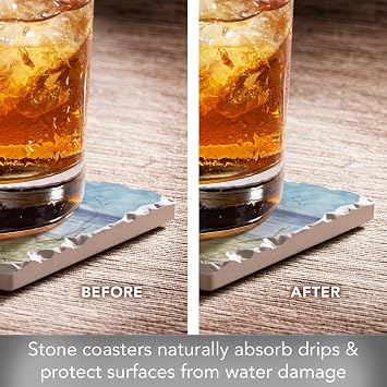 Thirstystone Coastal Sanctuary 4 Pack Assorted Tumbled Tile Stone Coasters