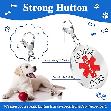 Service Dog Tags Personalized Service Dog ID Tags Customized Emotional Support Dog Tag Service Animal Tag Stainless Steel Easy to Read Sturdy and Deeply Engraved