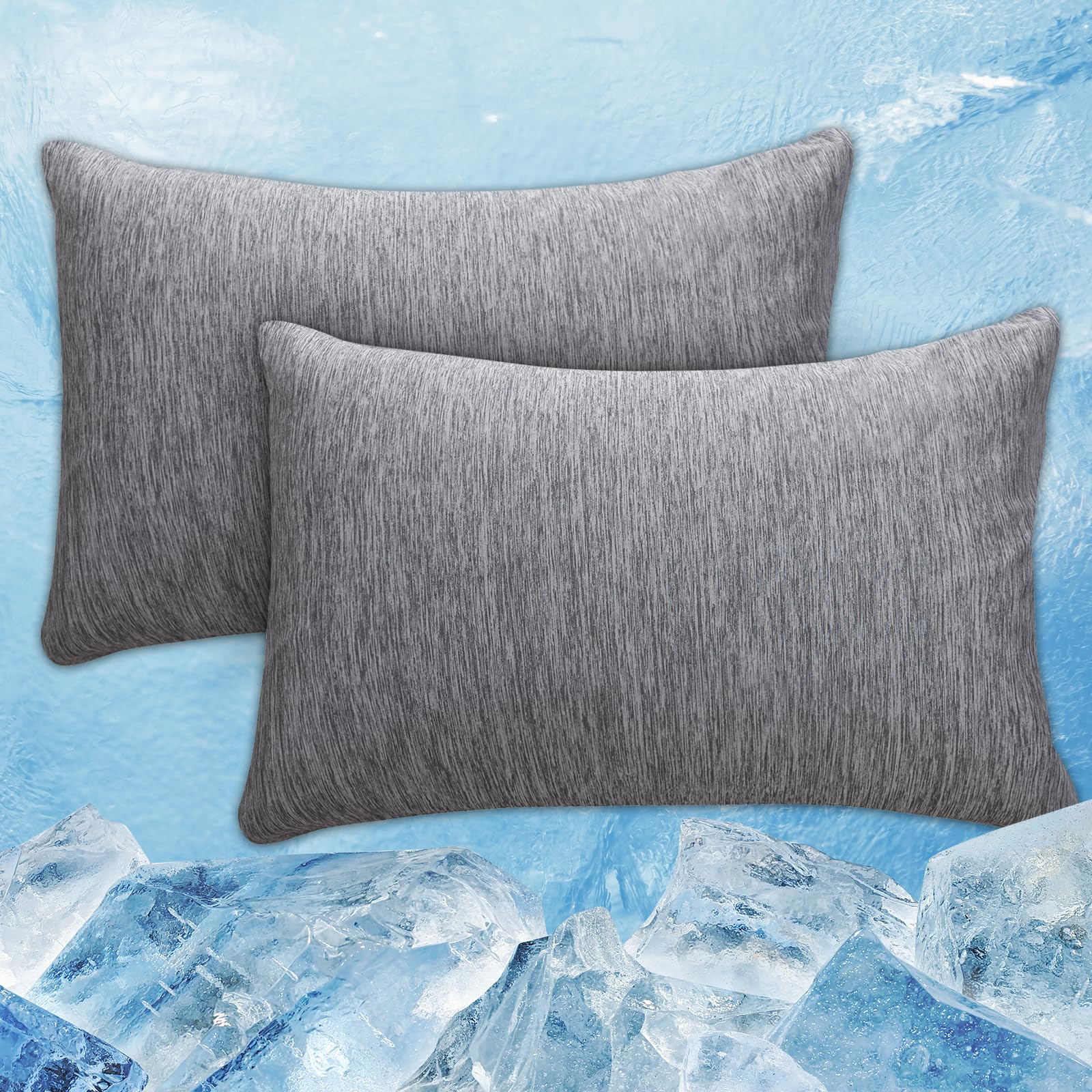 Cooling Pillow Cases Zipper Pillow Covers Q-Max > 0.45 Zippered Pillowcases for Hot Sleepers Night Sweats, Soft, Breathable, Skin-Friendly, Pillow covers 2 Pack Standard Size, 50 X 75 CM, Grey