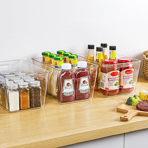 Miniatura 7 de YIHONG Contenedores de almacenamiento de plástico transparente, paquete de 8 contenedores organizadores de despensa con asa para cocina, congelador,