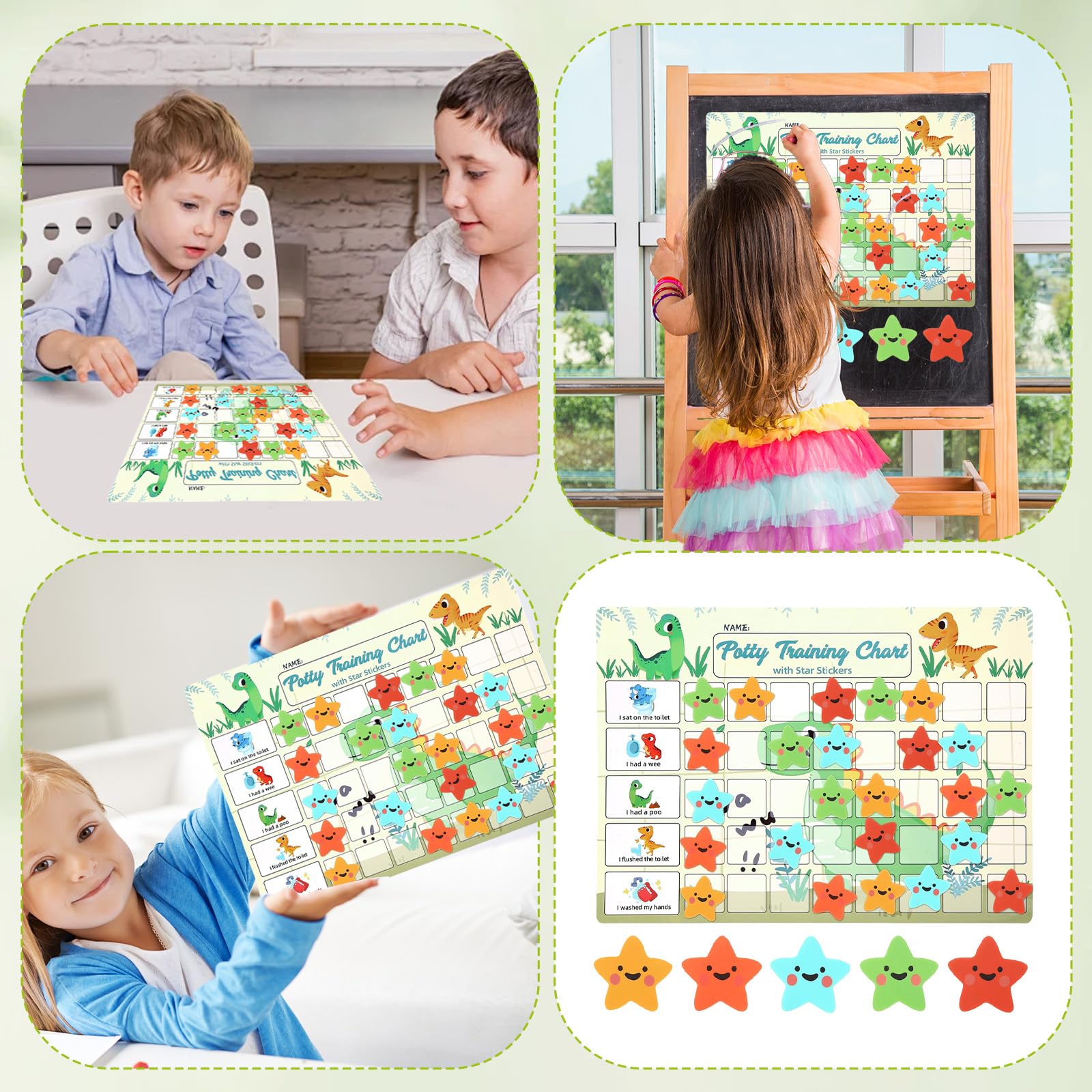 GWAWG Tabella di ricompensa per bambini per imparare a usare il vasino, con adesivi riutilizzabili, per motivare le buone abitudini per bambini, decorazione per la casa e la scuola (verde)