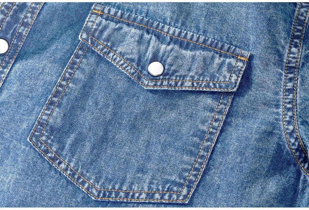 Men's Long Sleeve Double Pocket Snap Denim Shirt - Image 4