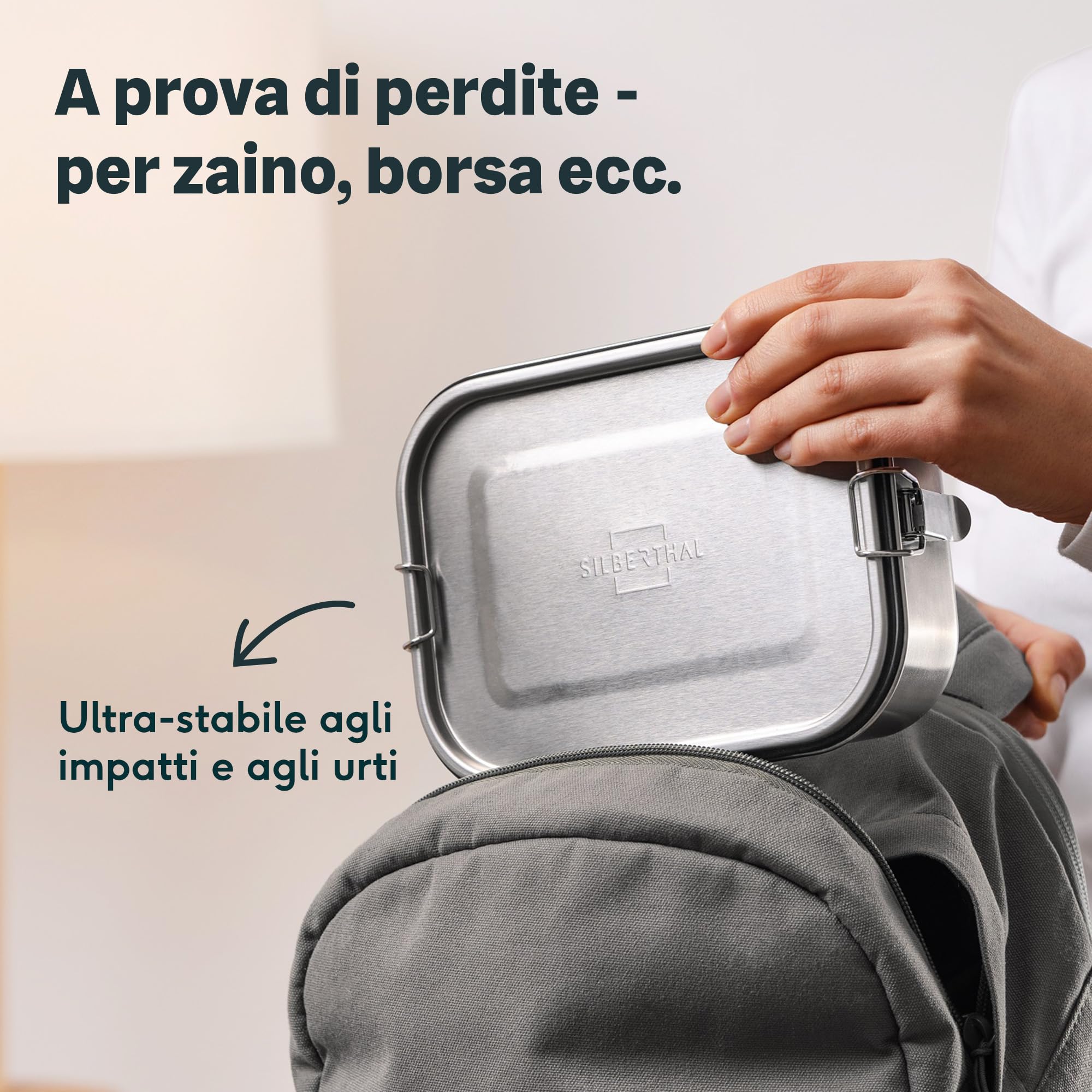 SILBERTHAL Set 3 porta pranzo inox 800/1200/1400ml - Ermetici Lunch box | 800,1200 e 1400 ml - Ermetico con 2 divisori - Acciaio inox - Ermetico e antigoccia - Divisore rimovibile