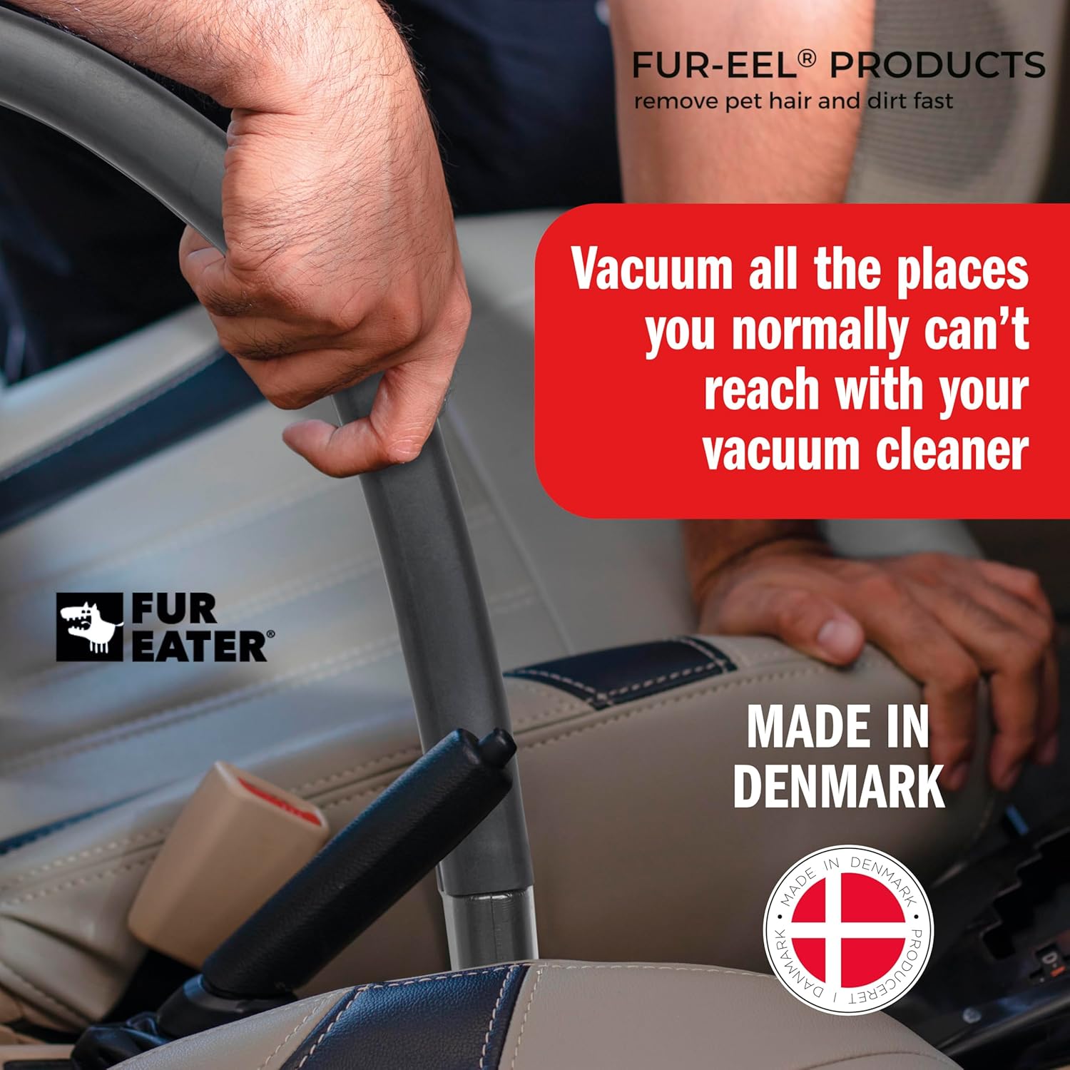 FUR-EEL Vacuum Crevice Tool, Extra Long 18.1 in Flexible Attachment, Fits Round Hoses 1 1/4 and 1 3/8 in (32 and 35 mm), for Car Detailing, Car Seats, Sofas