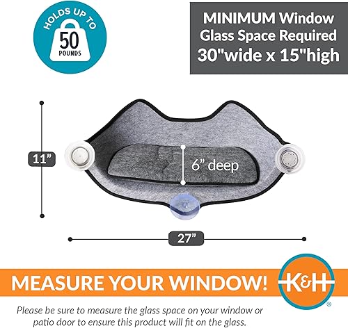 Miniatura 2 de K&H Pet Products EZ Mount - Cama de percha para ventana de gato, hamaca resistente para ventana de gato con ventosas fuertes, almohadilla de dormir