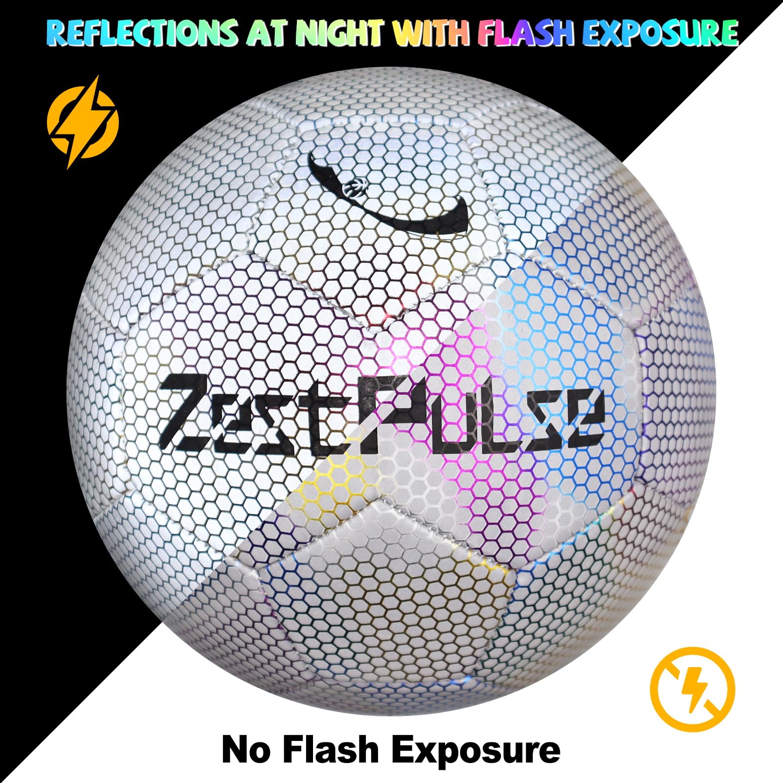ZestPulse Holographic Reflective Soccer Ball Size 4 & 5 for Kids & Adults, High Visibility for Night Games, Training | Ideal Gift for Boys 8-12 (Light)