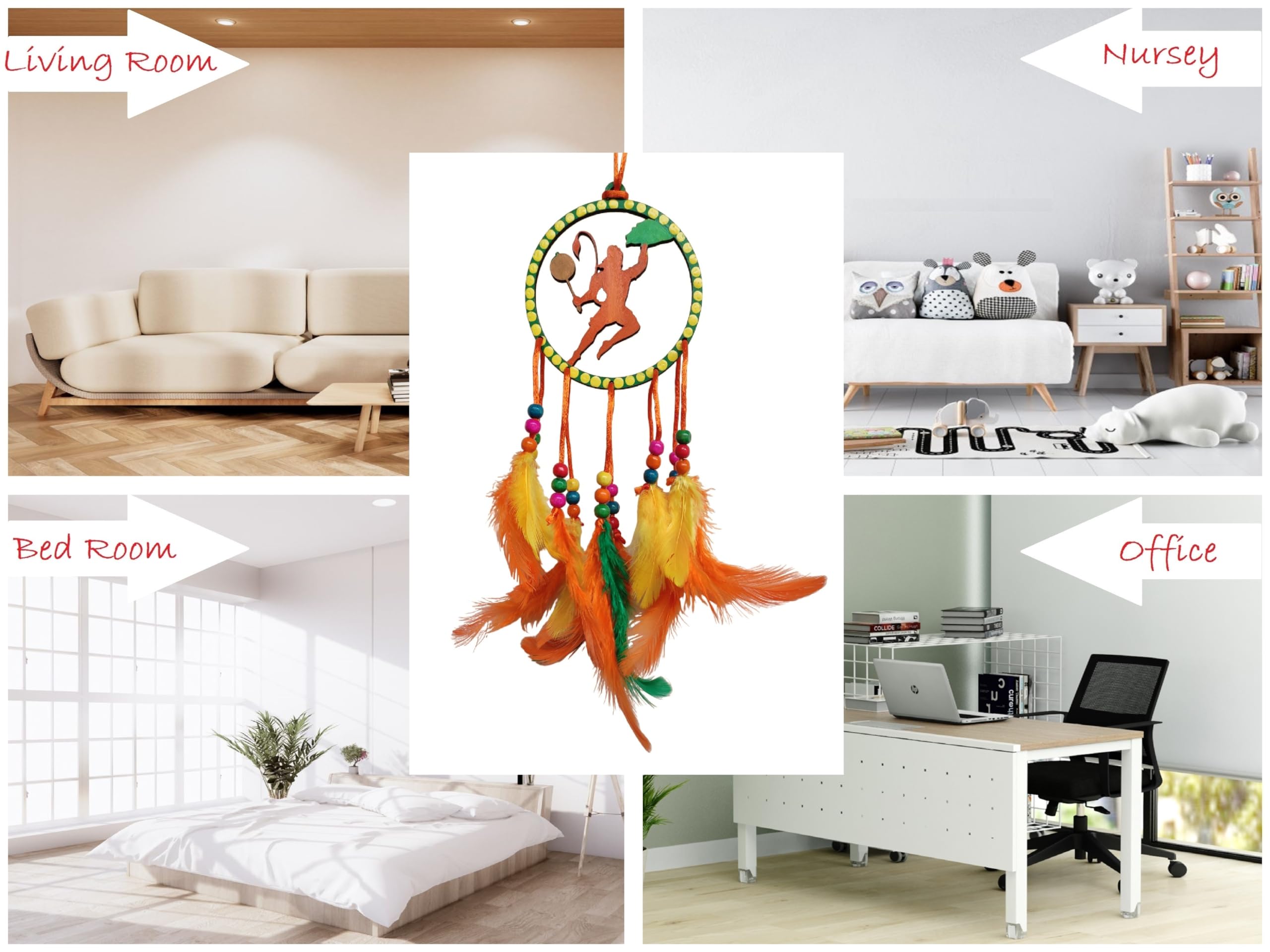 Varenyam Car Mirror Hanging Accessories, Handmade Dream Catcher for Car, Home, Gift, Wall Hanging, Wind Chime, Car Decoration Accessories, Handmade Home Décor Hangings for Positivity (Hanuman) 1