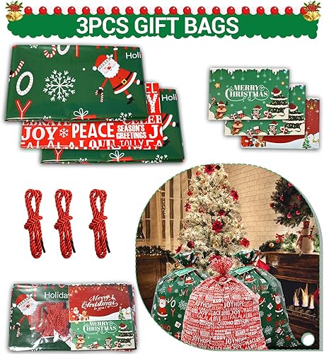 Miniatura 6 de ROSAUI Bolsas grandes de regalo de Navidad y tarjetas de regalo de Navidad, juego de 3 (44.09 x 35.43 pulgadas), bolsa de regalo de plástico PE