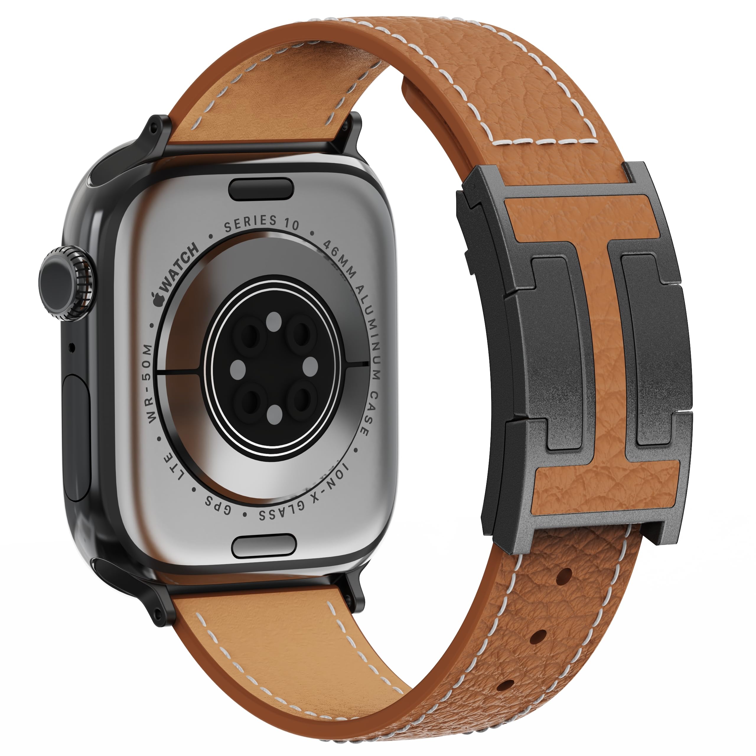 Leather Watch Band with Magnetic Buckle,Dressy Apple Watch Ultra Leather Band Rugged Durable Replacement Strap for Men & Women — view 10