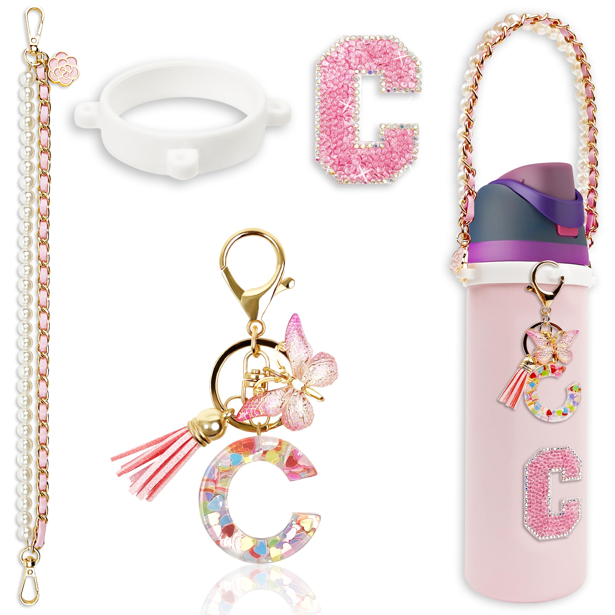 BydGxy Letter Handle Strap Accessories with Cute Initial Charm Compatible with Owala Water Bottle 24oz 32oz 40oz Owala Kids