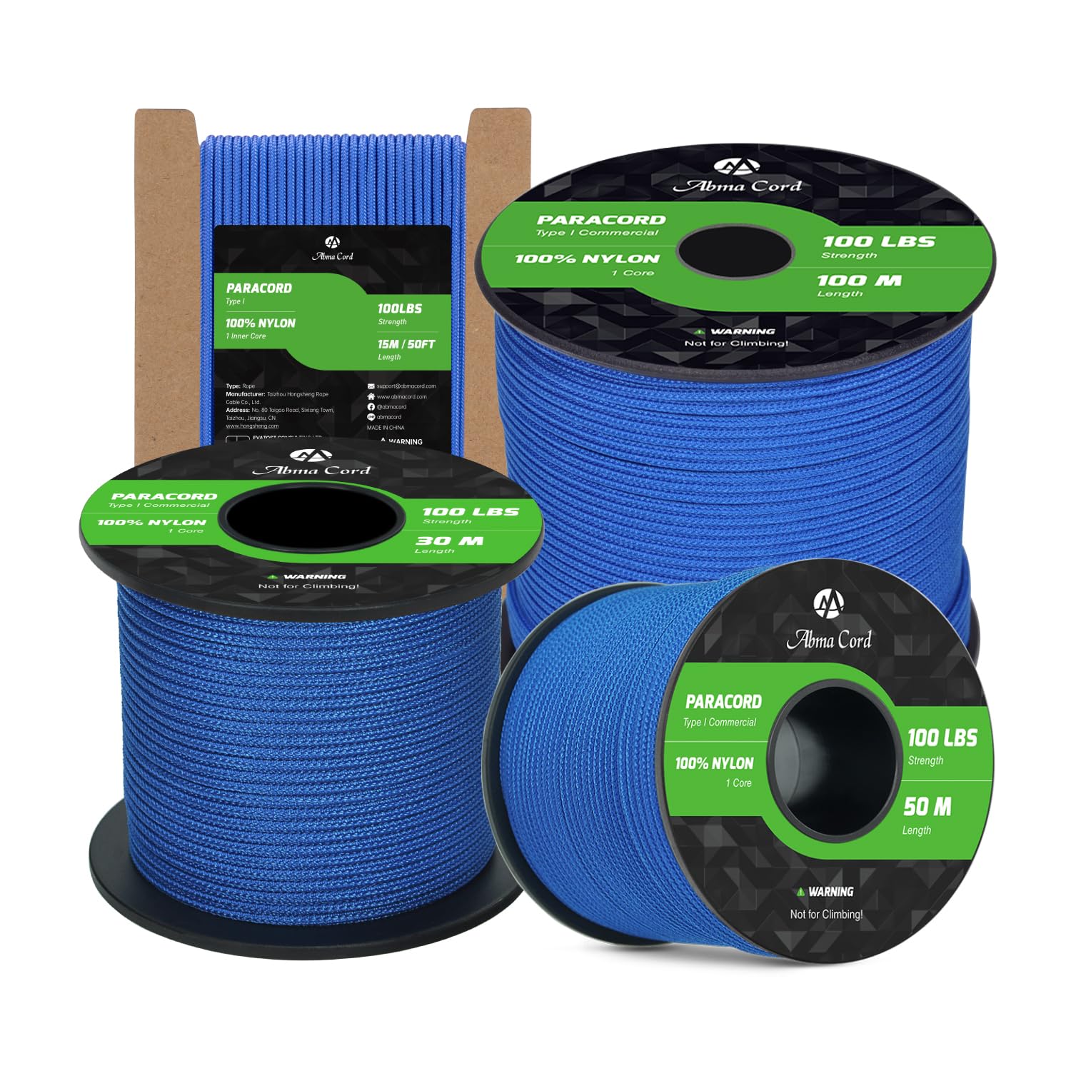 Abma Cord Paracord 2mm 15m 100% Nylon Rope 1 Strand Type I Parachute Cord - Max. 45kg (100lbs) - Dark Blue