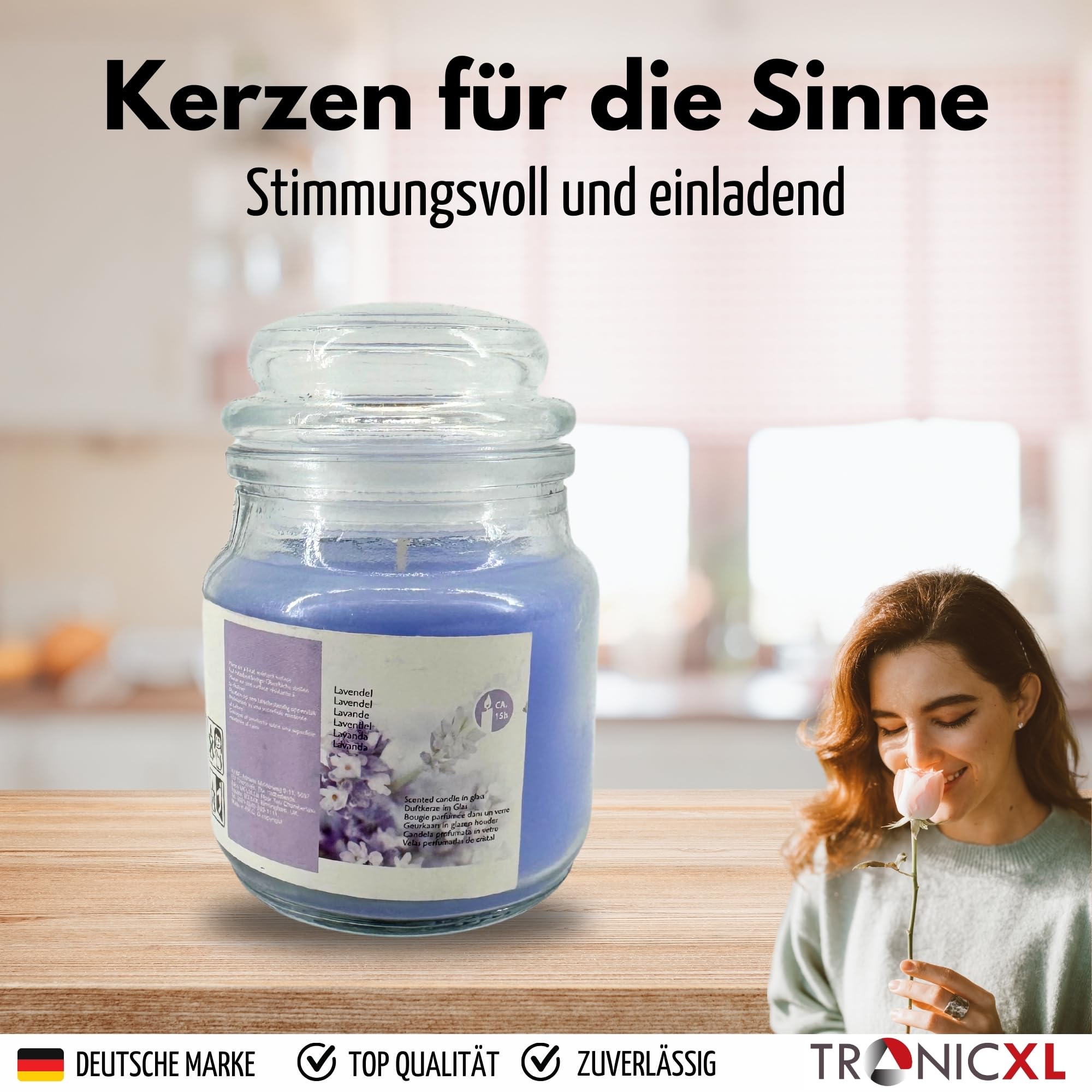 TronicXL 12 Stück Duftkerzen im Bonbonglas Duftkerze im Glas Set Brenndauer 15 Stunden Vintage Retro Deko