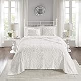 Chenille Tufted 100% Cotton Quilt All Season, Lightweight, Breathable Coverlet Bedspread Bedding Set, Matching Shams, Oversized King/Cal King(120
