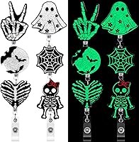 Vista 9 de Fulmoon Carrete retráctil de insignia de Halloween, 6 unidades, que brilla en la oscuridad, soporte para identificación de enfermera con clip
