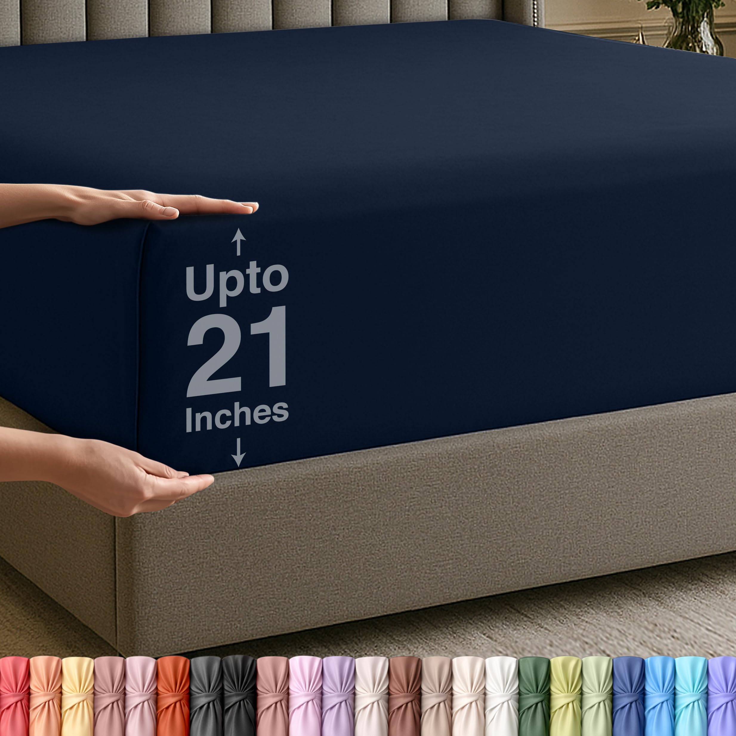 Utopia Bedding Fitted Sheet Queen - Extra Deep Pocket - 53 cm Deep - Soft Microfibre - Shrink and Fade Resistant - Easy Care - 1 Fitted Sheet Only (Navy) — image 1