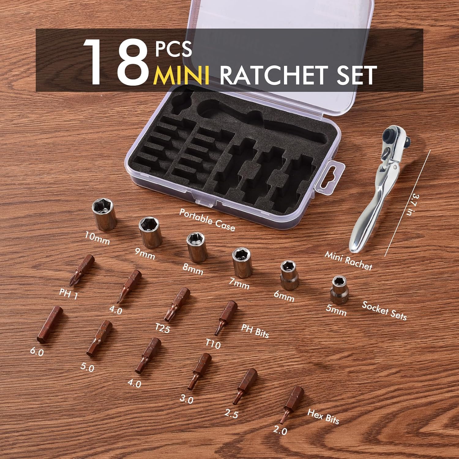 COTOUXKER Mini ratchet screwdriver Set, Right Angle Screwdriver set with 1/4 Mini Flex Ratchet Wrench and Bits Sockets for Tight Spaces(Ratchet wrench with bits and socket)