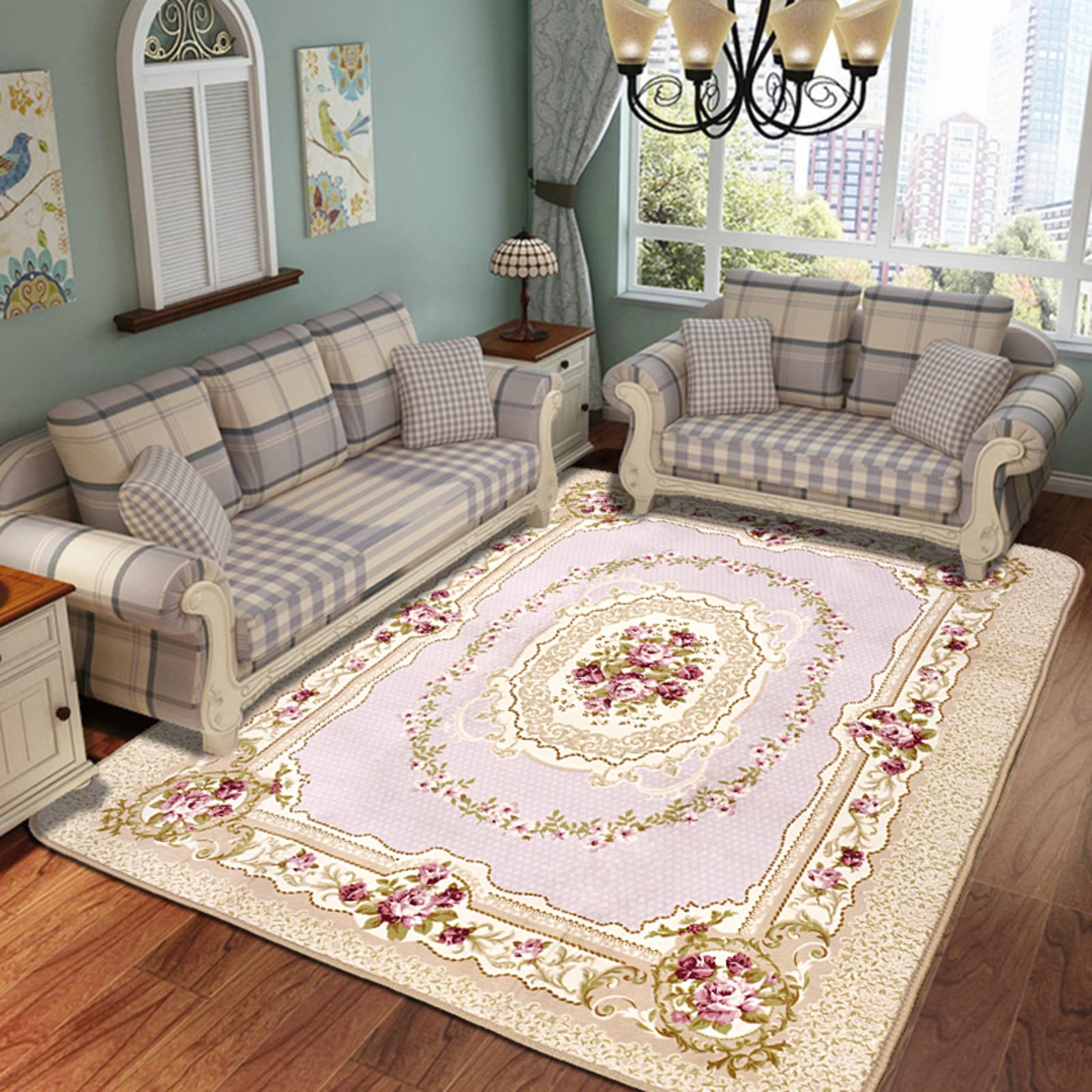 Tapis de zone doux style méditerranéen pour canapé et chambre adulte